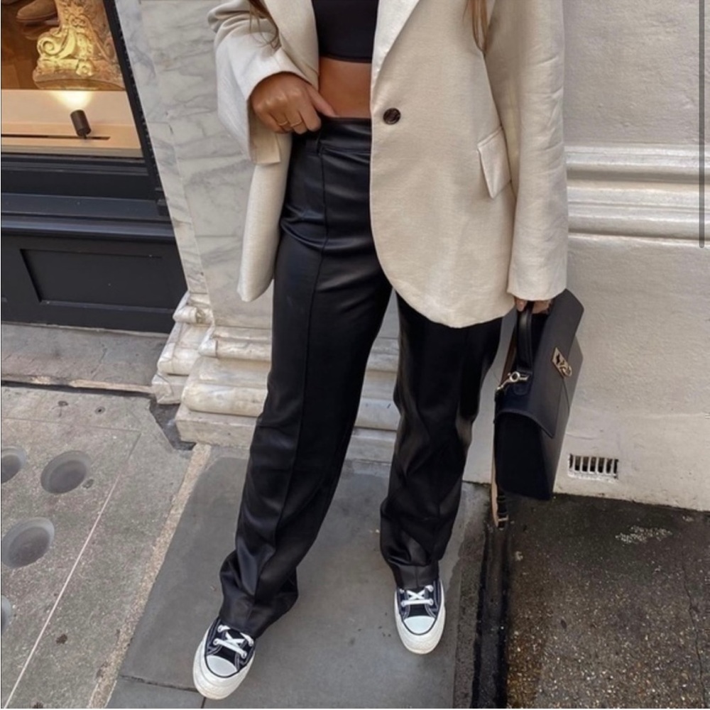 Zara Full Length High Rise Francoise Faux Leather Pants - Picture 3 of 8